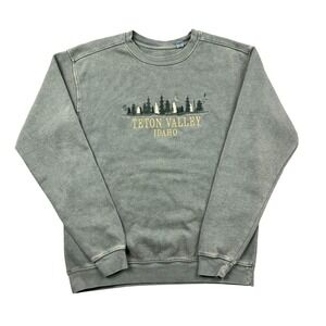 Teton Valley Idaho Crewneck Sweatshirt Men Small Green Outdoors Nature